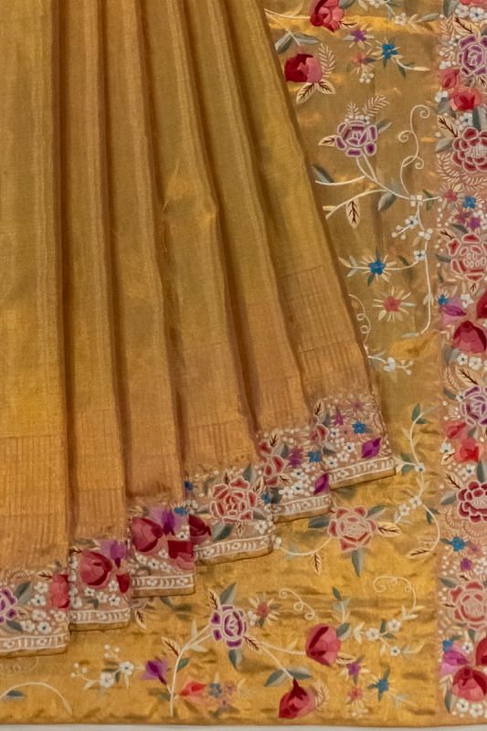 Parsi Gara x Kanchipuram Silk Tissue Plain Gold Saree