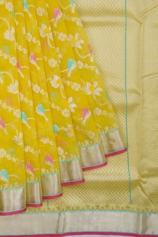 Zari Kota Silk All Over Jamdani Yellow Saree