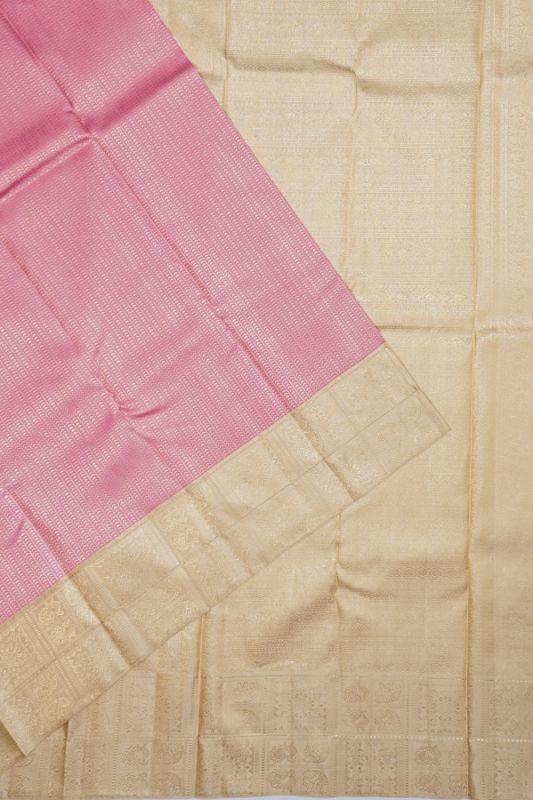 Kanchipuram Silk Vertical Lines And Brocade Pink Saree