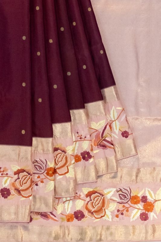 Parsi Gara x Kanchipuram Silk Butta Maroon Saree