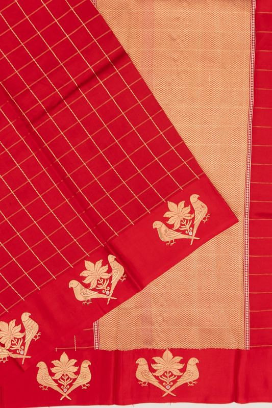 Banarasi Katan Silk Checks Red Saree