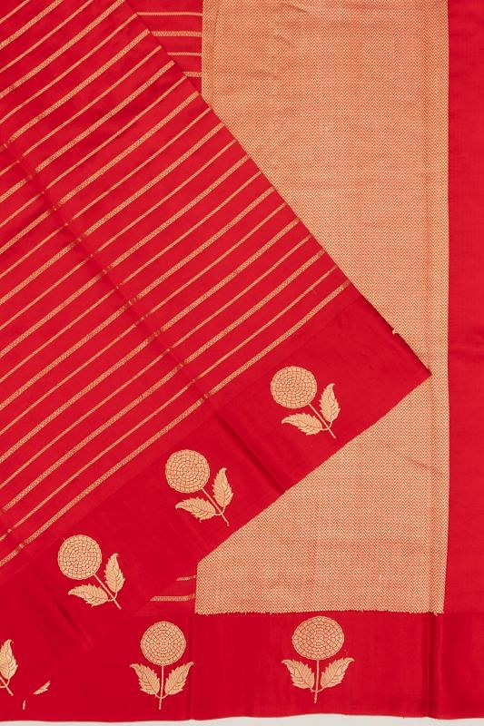 Banarasi Silk Horizontal Lines Red Saree