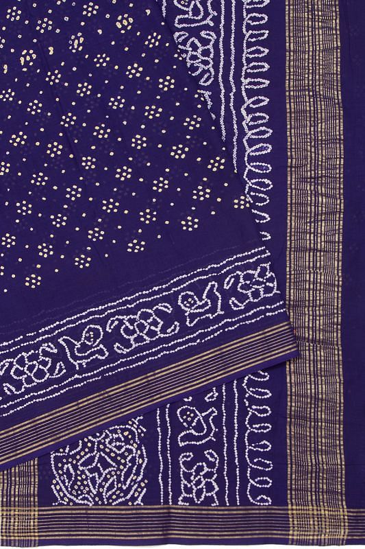 Venkatagiri Cotton Bandhani Dark Blue Saree