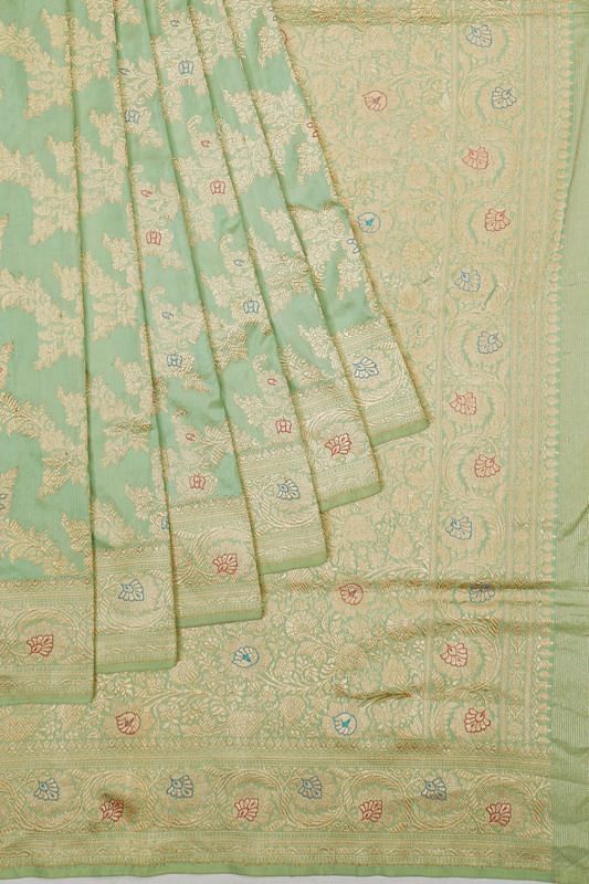 Kanchipuram Silk Kadwa Jaal Pista Green Saree