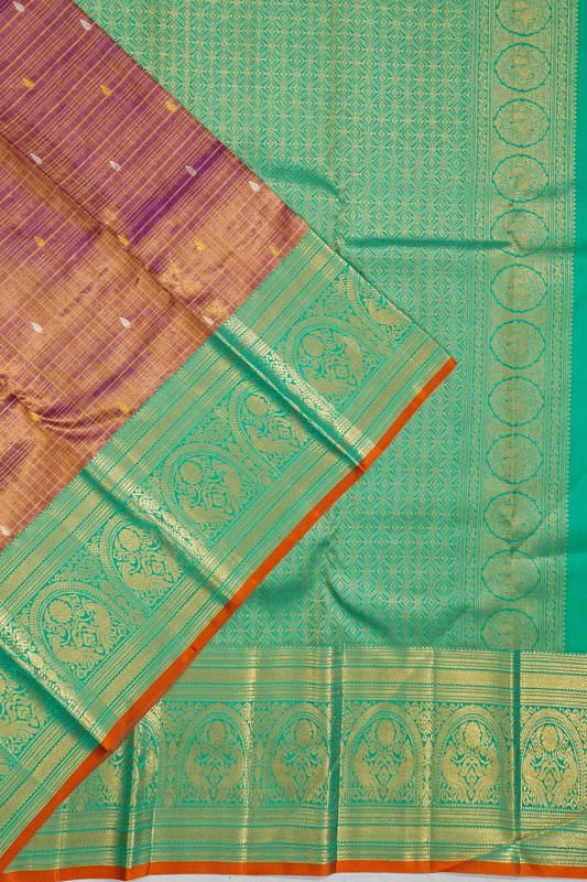 Kanchipuram Silk Tissue Checks And Butta Purple Saree