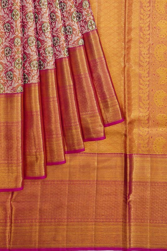 Kanchipuram Silk Tissue Brocade Pink Saree