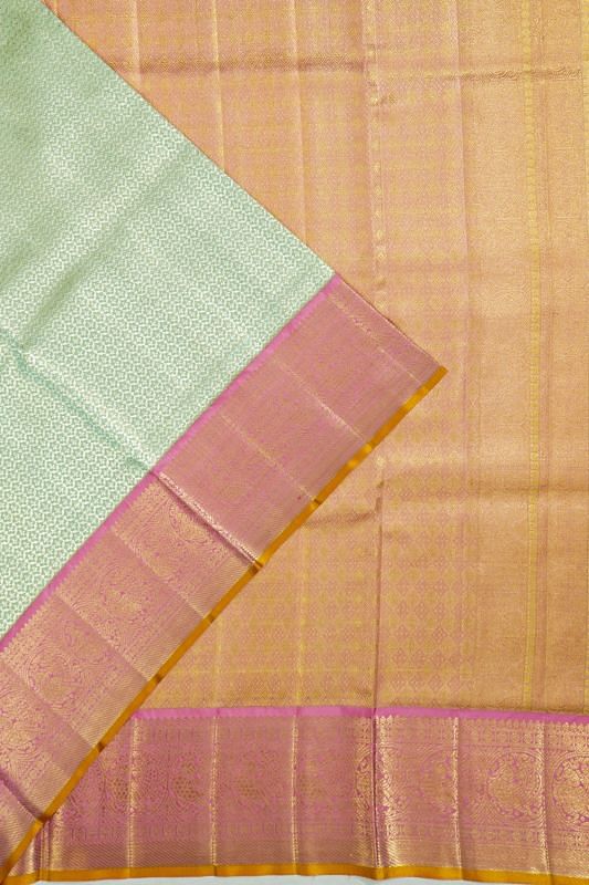 Kanchipuram Silk Tissue Brocade Pista Green Saree