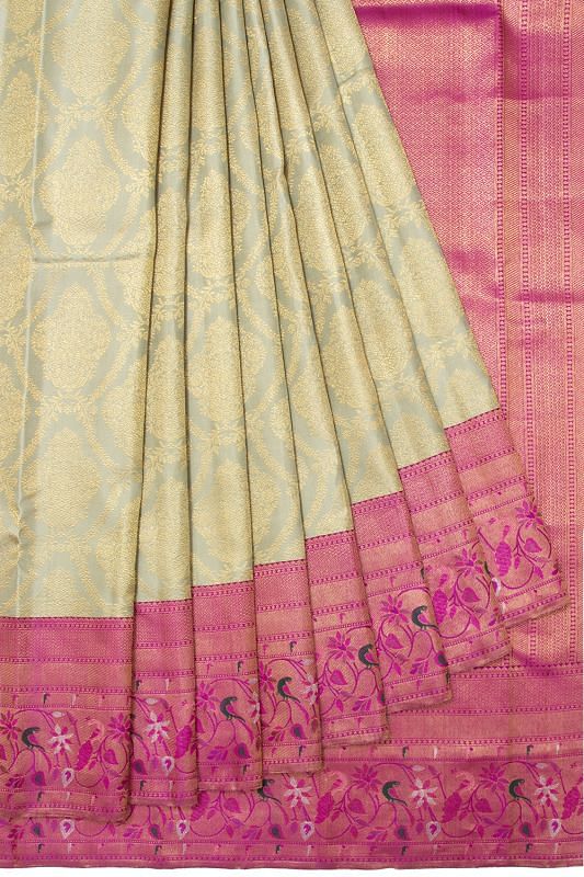 Kanchipuram Silk Tissue Brocade Pastel Green Saree