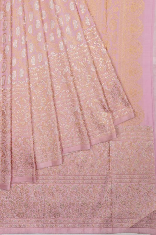 Kanchipuram Silk Jaal Baby Pink Saree