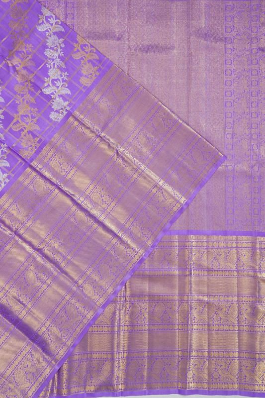 Kanchipuram Silk Checks And Leheriya Lavender Saree