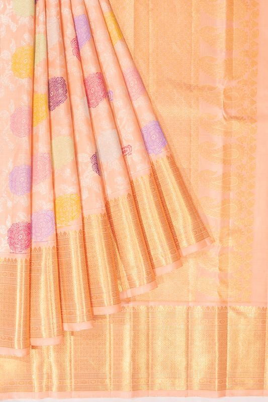Kanchipuram Silk Tissue Jaal Peach Saree