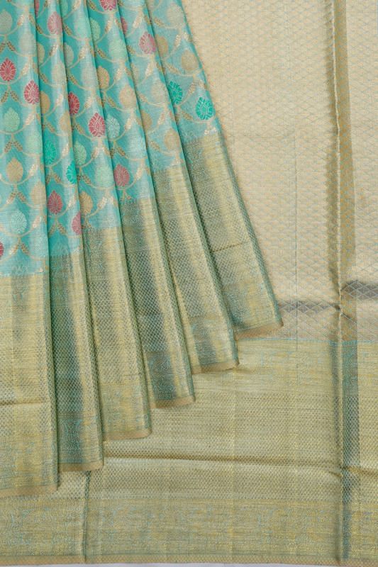 Kanchipuram Silk Tissue Brocade Sky Blue Saree