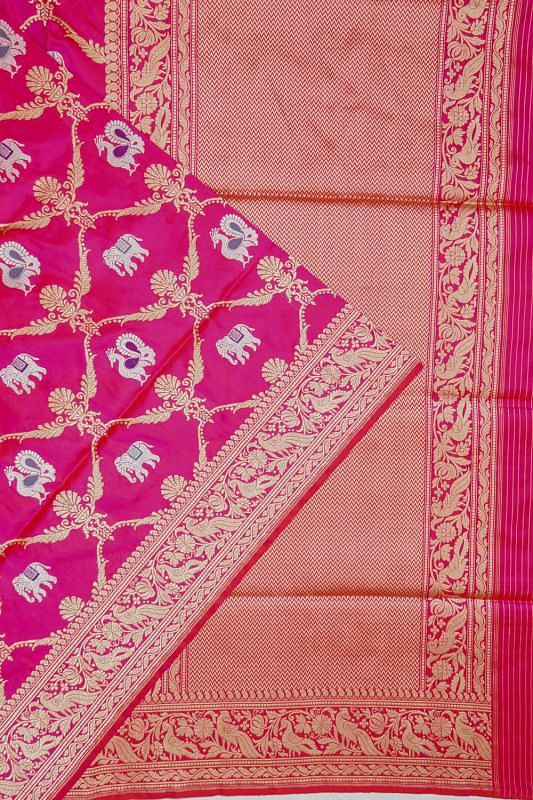 Banarasi Silk Kadwa Jaal And Butta Rani Pink Saree