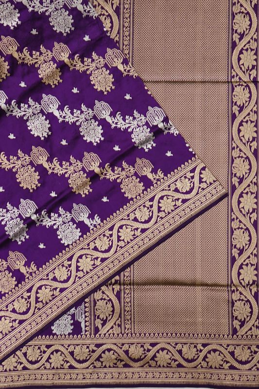 Banarasi Silk Kadwa Jaal And Butta Purple Saree