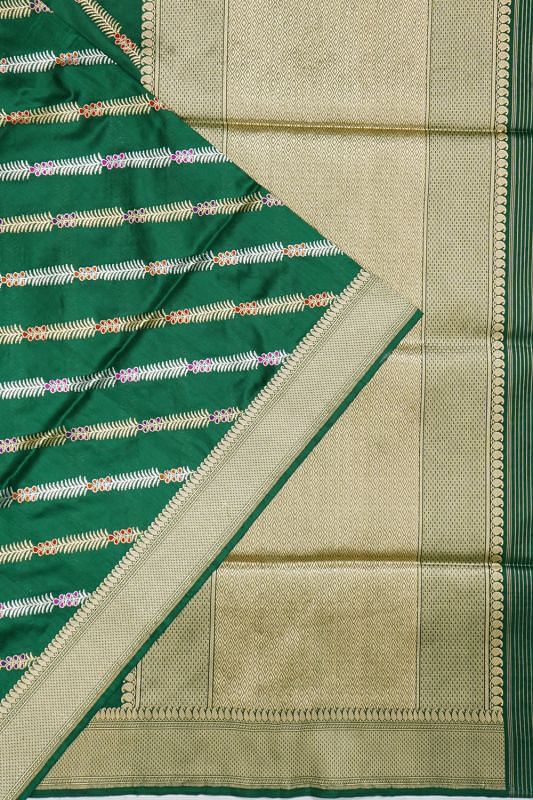 Banarasi Silk Leheriya Kadwa Jaal Dark Green Saree