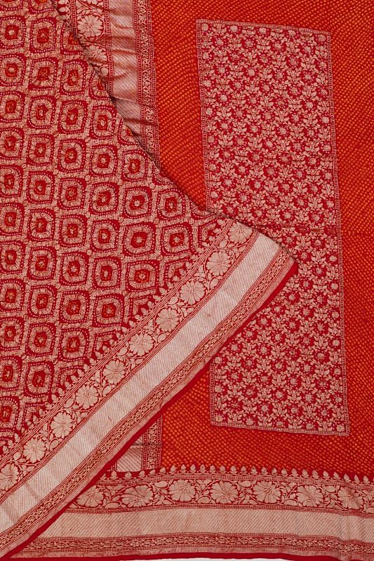 Banarasi Silk Bandhani Brocade Red Saree