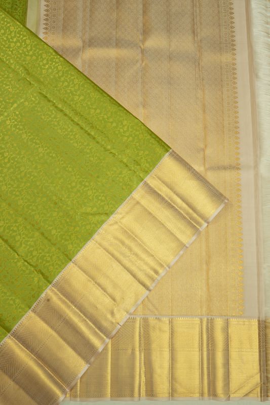 Kanchipuram Silk Brocade Parrot Green Saree