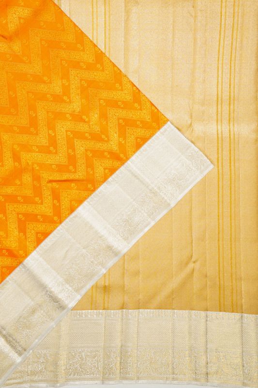 Kanchipuram Silk Zig Zag Lines Mustard Yellow Saree