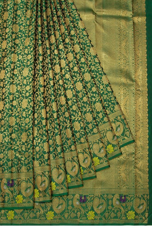 Kanchipuram Silk Brocade Dark Green Saree