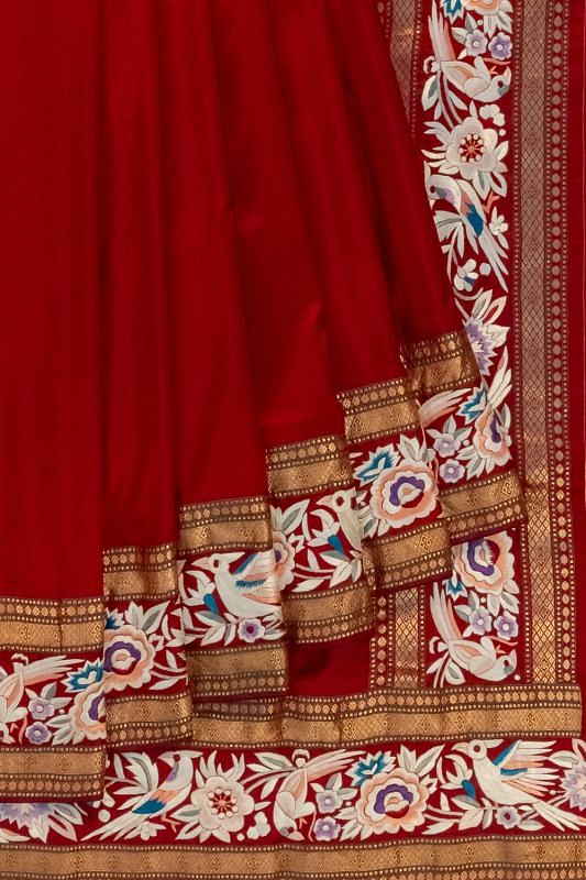 Parsi Gara Banarasi Silk Plain Maroon Saree