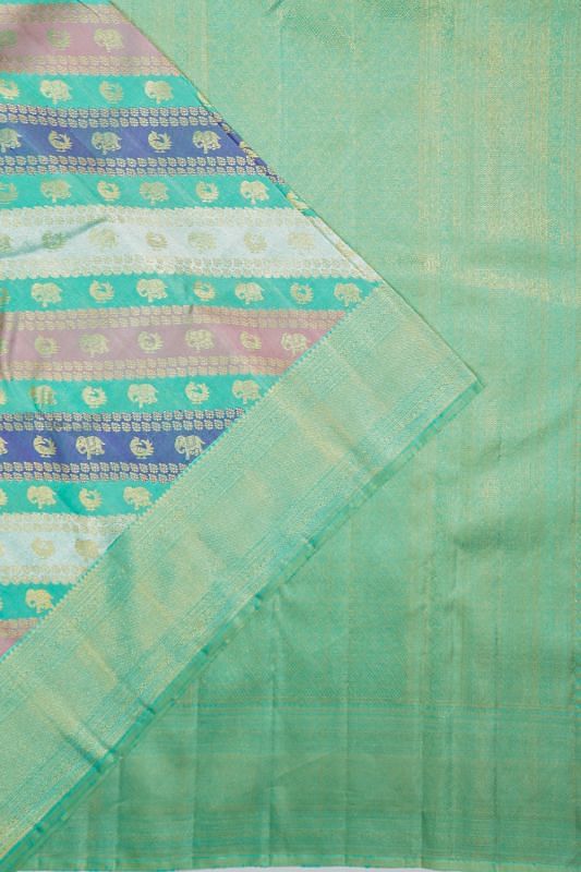 Kanchipuram Silk Brocade Multicolour Sea Green Saree