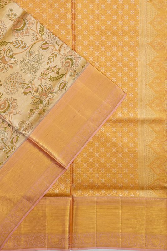 Kanchipuram Silk Tissue Brocade Gold Saree