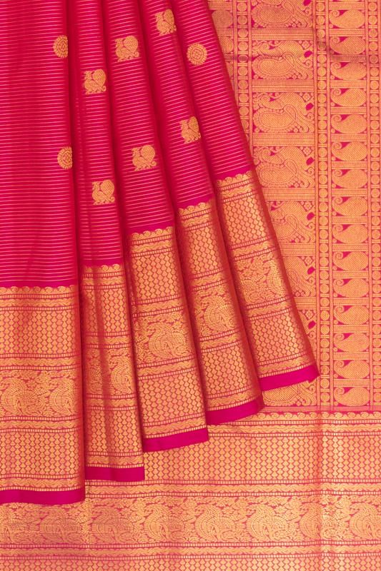 Kanchipuram Silk Oosi Lines And Butta Pink Saree