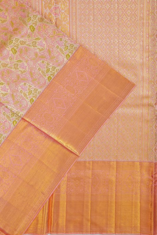 Kanchipuram Silk Tissue Brocade Pink Saree