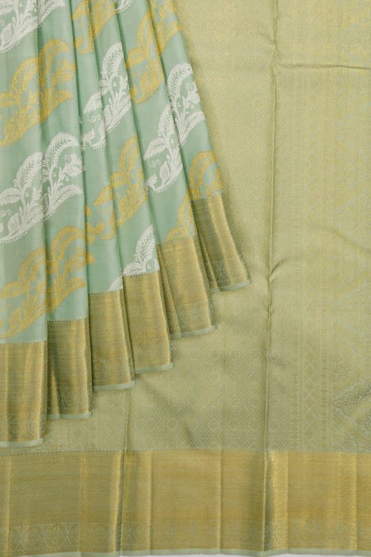 Kanchipuram Silk Leheriya Jaal Pista Green Saree