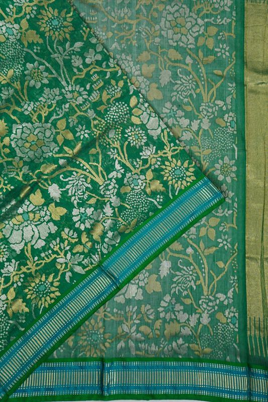 Ponduru Handspun Cotton All Over Jamdani Dark Green Saree