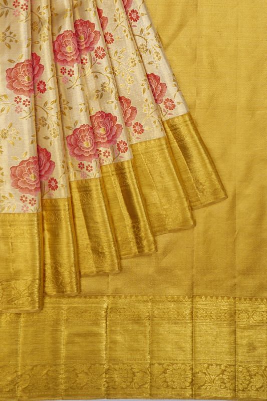 Kanchipuram Silk Tissue Brocade Gold Saree