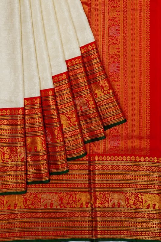 Kanchipuram Silk Jaal Off White Saree