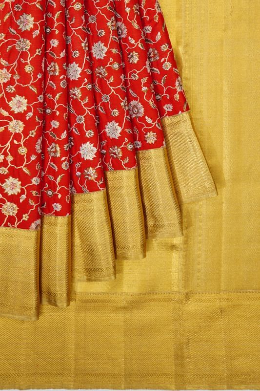 Kanchipuram Silk Brocade Red Saree | Kankatala