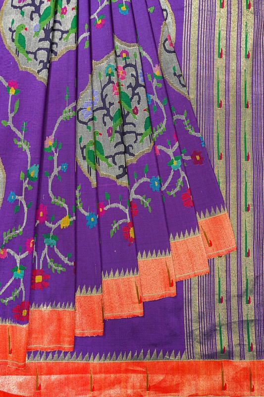 Paithani Silk Jaal Violet Saree With Single Muniya Border