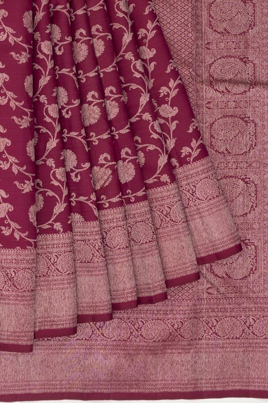 Kanchipuram Silk Antique Zari Jaal Maroon Saree