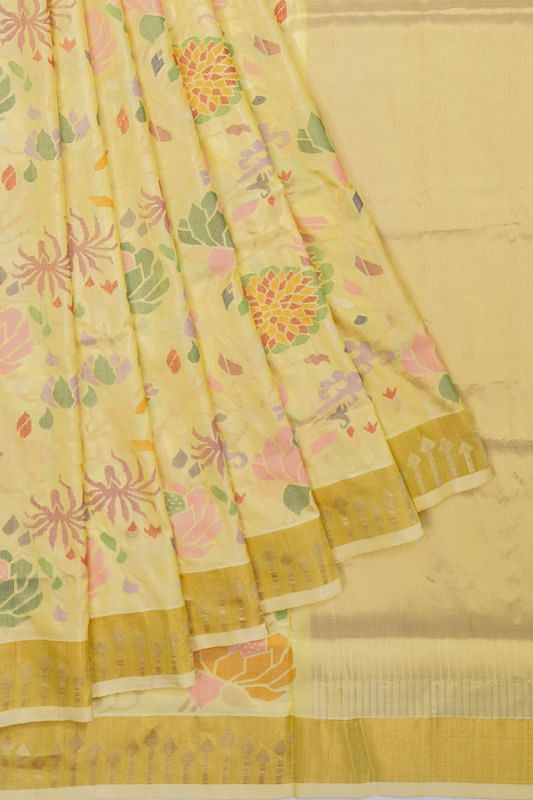 Uppada Silk All Over Jamdani Pastel Yellow Saree