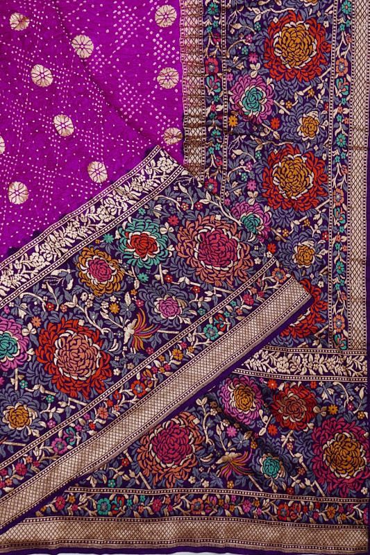 Banarasi Silk Bandhani Butta Purple Saree