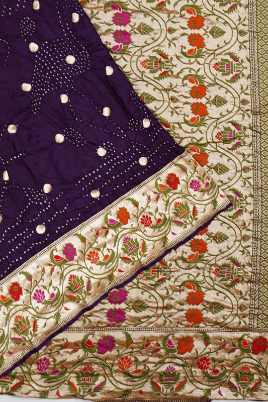 Banarasi Silk Bandhani And Butta Violet Saree