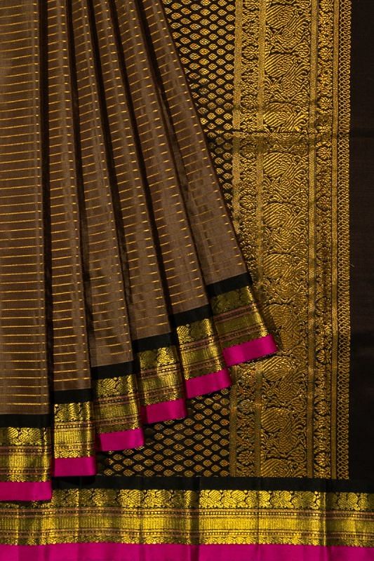 Kanchipuram Silk Horizontal Lines Black Saree