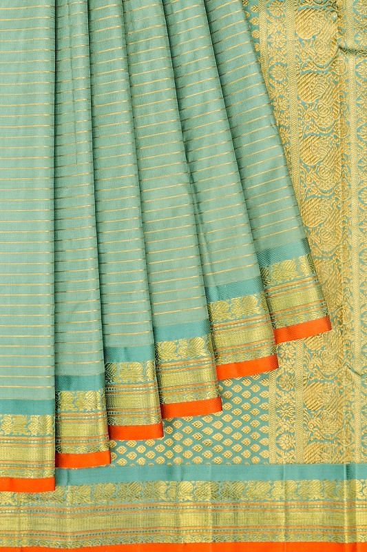 Kanchipuram Silk Horizontal Lines Blue Saree