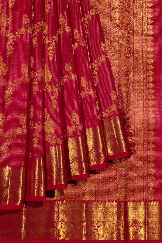 Kanchipuram Silk Oosi Lines And Jaal Pink Saree