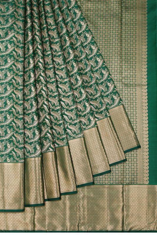 Kanchipuram Silk Brocade Bottle Green Saree