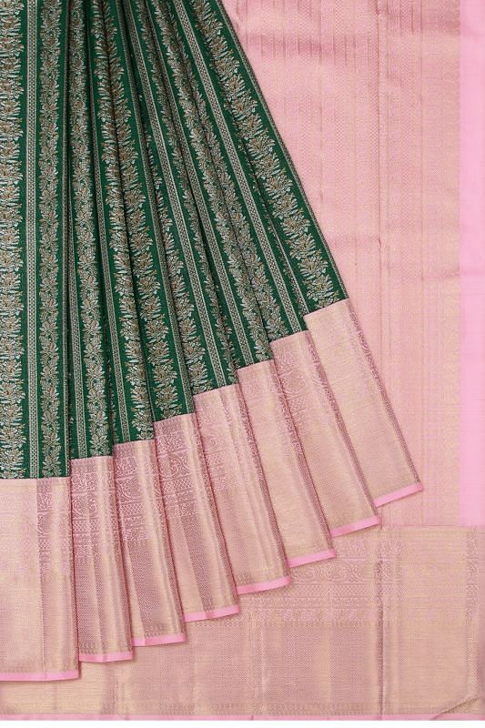 Kanchipuram Silk Brocade Bottle Green Saree