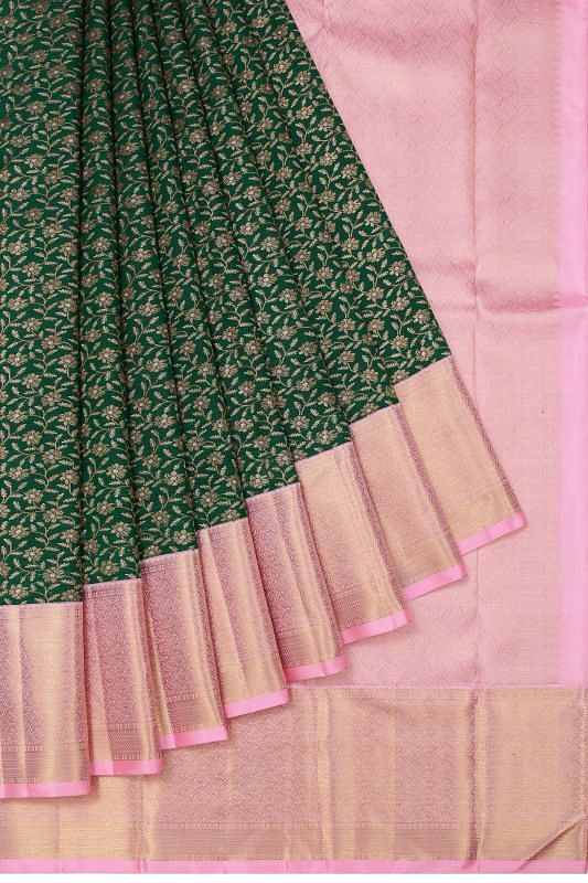 Kanchipuram Silk Brocade Bottle Green Saree