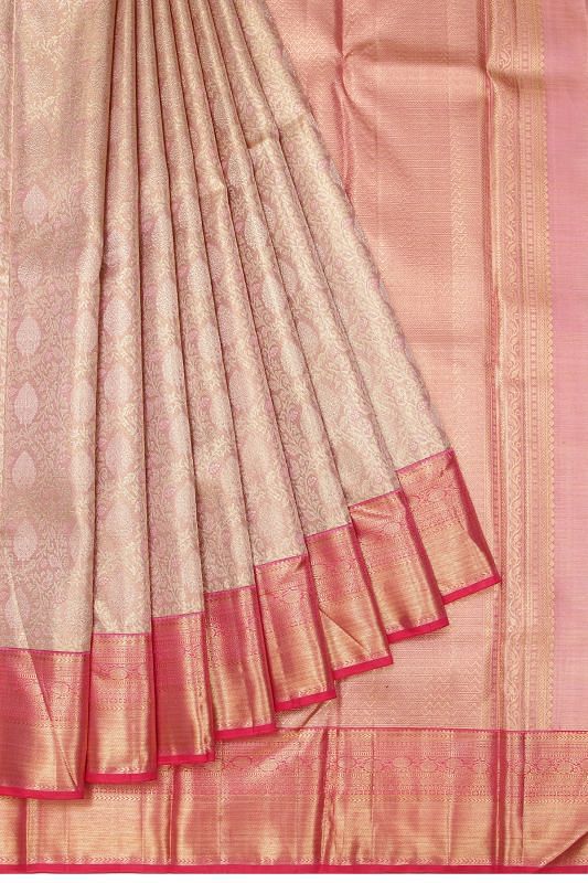 Kanchipuram Silk Tissue Brocade Pink Saree