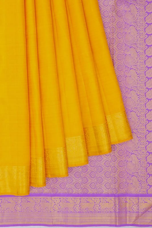 Kanchipuram Silk Butta Mustard Yellow Saree