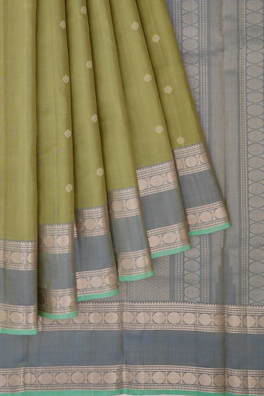 Kanchipuram Silk Butta Mehandi Green Saree With Rettai Border