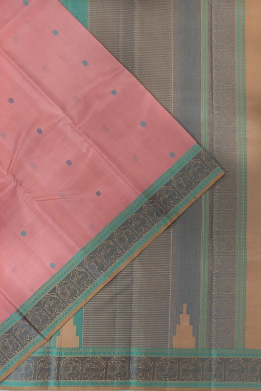 Classic Kanchipuram Silk Resham Butta Baby Pink Saree