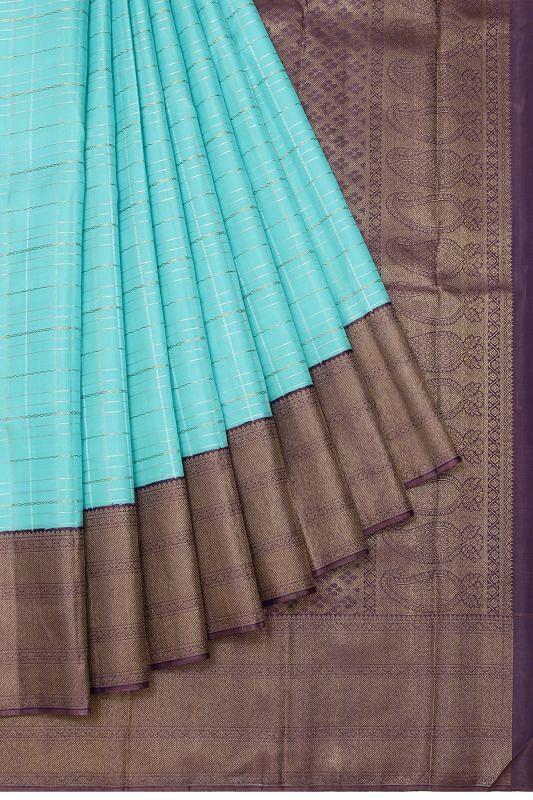 Kanchipuram Silk Checks Sky Blue Saree