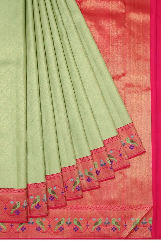 Kanchipuram Silk Brocade Pista Green Saree